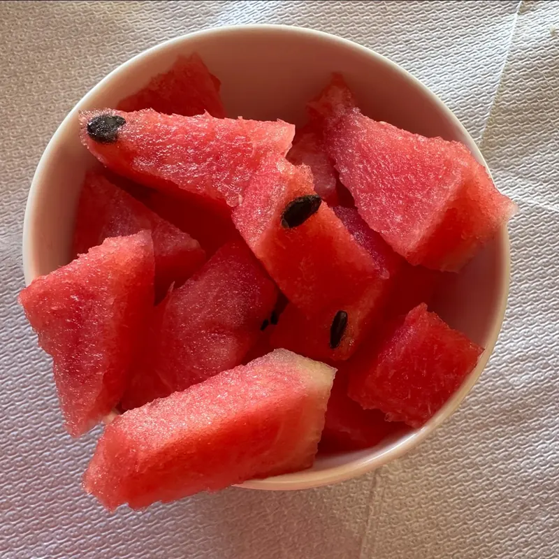A bowl of fresh watermelon after the meal